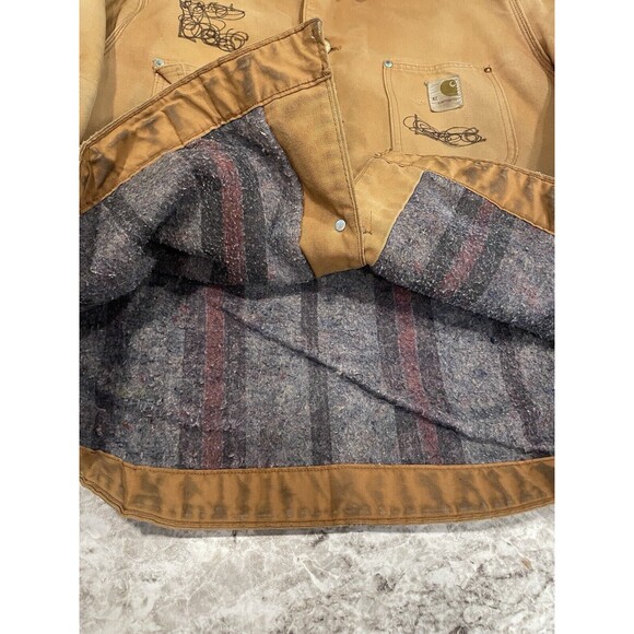 Vintage Carhartt Tan Button Mens 42 Duck Canvas Chore Jacket Blanket Lined USA - Picture 6 of 14